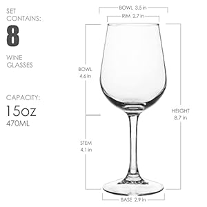 Fully Tempered Wine Glasses, Shock Resistant Wine Glass Set for Red or White Wine, Dishwasher Safe Stem Glasses for Restaurants, Bars, Home (Set of 8, 15.5 oz) Fully Tempered Wine Glasses Shock Resistant Wine Glass Set for Red or White Wine Dishwasher Safe Stem Glasses for Restaurants Bars Home Set of 8 155 oz