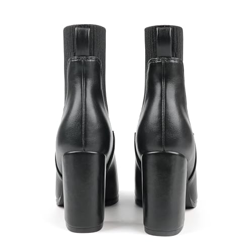 Zzheels Women's Pointed Toe Ankle Boots Knit Sock Booties Elastic Chunky Heeled Slip On Ankle Boots3