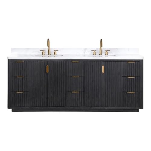 Pemberly Row 84" Double Bathroom Vanity, Fir Wood Black, White