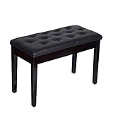 MICHYUGM Piano Stool with Storage and Thick Cushion PU Leather Black Rubber Wood Duet 29 inches Piano Bench Padded, Load 440lb