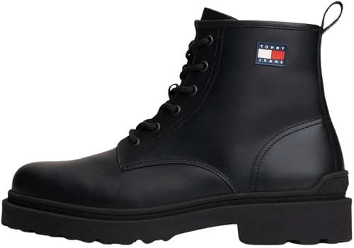 Tommy Jeans Bottes Mid Boot Homme en cuir à lacets et détails caoutchoutés