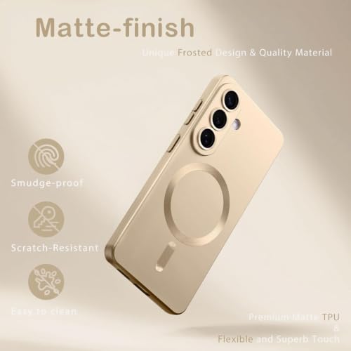 Image of DIZORO Compatible with Samsung S26 Case, Compatible with Mag Safe, Matte Luxury Metallic Luster Flexible TPU Wireless Charging Shockproof Case with Camera Protector Desert