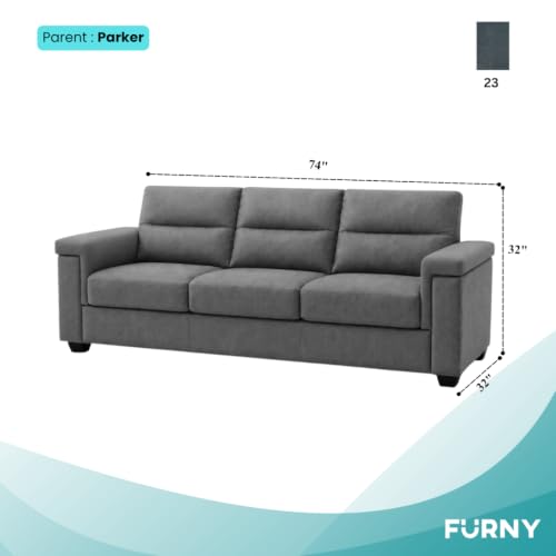 Image of FURNY Parker 3 Seater Fabric Sofa Set with Velvet Finish | Durable Comfort | Ideal for Living Room | Modern Design (Dark Gray)