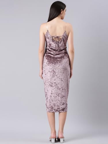 Image of SHOWOFFFF Women Solid Bodycon Party Dress | Sweetheart Neck Sleeveless Velvet Dress for Womens | Knee Length Dress for Women's