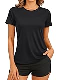 TACVASEN Women's Short Sleeve Performance T Shirts UPF 50+ Quick Dry Athletic Workout Tops for Running Gym Black, L