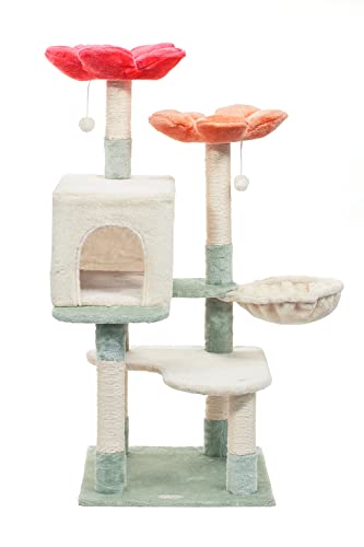 HYABi 64.5-Inch Tall Avocado Flower Cat Tree Tower With Condos & Scratching Posts