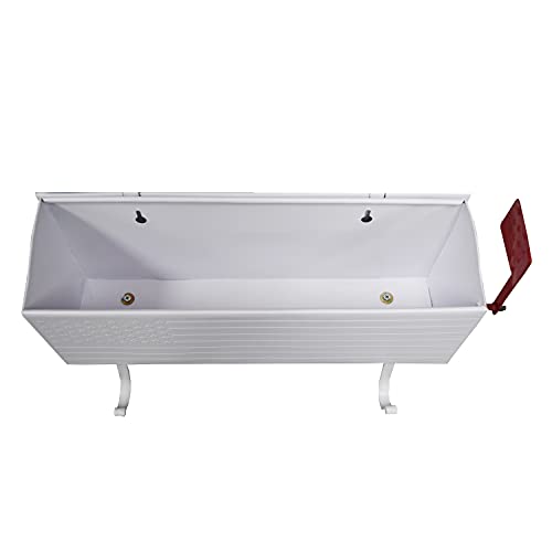 Image of Oakland Living AZ620-WHITE White Patriotic Metal Outgoing Mail Flag and Newspaper Hangers Wall Mount Mailbox