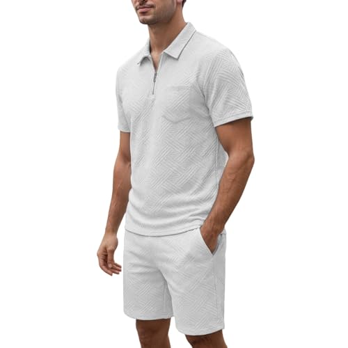 Ensemble haut de gamme en jacquard uni avec t-shirt zippé et short