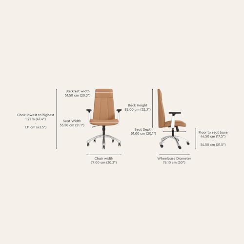 Image of Interio by Godrej Thrill Executive High Back Leatherette Executive Chair Tan, 3 Position Recline Lock