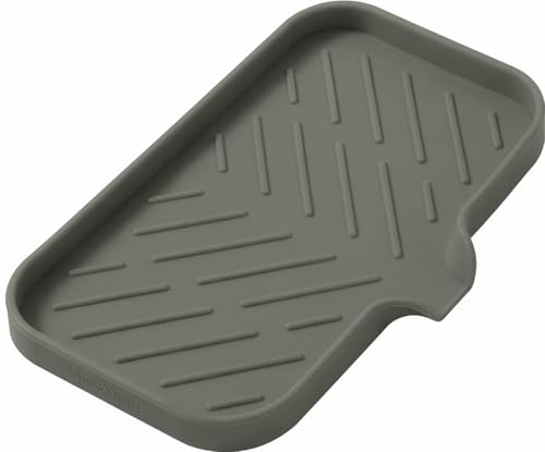 MicoYang Silicone Soap Dish with Drain Spout Self-Draining Sink Organizer Tray for Bathroom & Kitchen Sponges Dispensers & Soap Holder Non-Slip & Dishwasher Safe Grey (Medium 9.65.3)