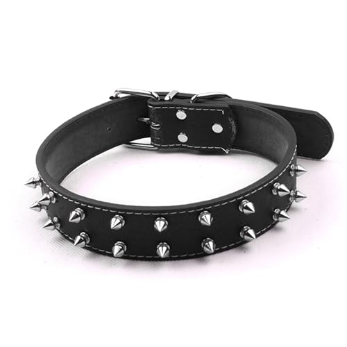 GLOGLOW Collare per Cani, Collare Leggero Alla Moda in Stile Punk con Punte, Pratico in Pelle PU Regolabile con Rivetti Borchiati per Cani di Taglia Media e grande. (BLACK)