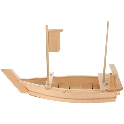 SUPVOX Assiette Service Sushis 50 CM en Bois Blanc, Plateau Forme Bateau pour Sashimi, Décoration Table Réutilisable pour Événements Cuisine Coréenne
