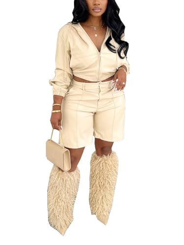 HNMYCY Leather Sets Women 2 Piece Outfits Sexy Faux Pu