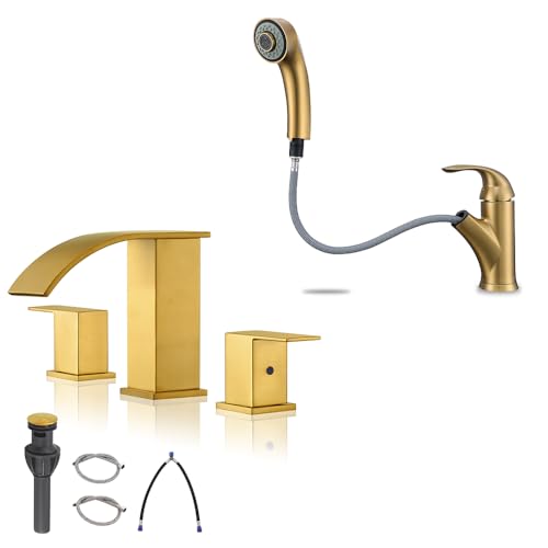 Robinet salle de bain cascade dorée 3 trous au design luxueux et finition miroir