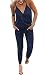 ECOWISH Women's V Neck Spaghetti Strap Drawstring Waisted Long Pants Jumpsuit Rompers Navy Blue L