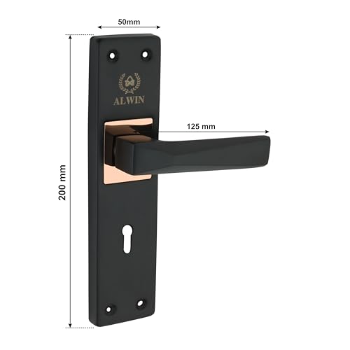 Image of ALWIN Diamond Plus KY, 8 Inch Iron Mortise Lockset, 6 Lever Double Turn Lock, 3 Keys, Ideal for Main Door, Bedroom, Living Room, Bathroom and office in Both for Right and Left Hand Doors (Plus, Black)