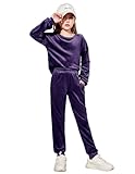 Arshiner Kids 2 Piece Outfits Fashion Sweatshirts and Sweatpants for Kids Workout Sets Athletic Clothes Dark Purple Size 9-10Y