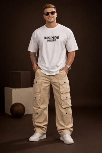 Image of Wear lusso 10 Pocket Cargo Pants for Men | Cotton Twill Fabric | Regular Fit Utility Cargo Trousers | Casual Streetwear Bottomwear