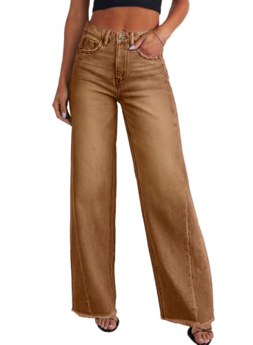 Sidefeel Women's Wide Leg Jeans High Waisted Denim Pants Size 4 Brown