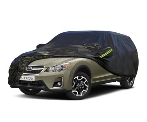 Image of KouKou Waterproof SUV Car Cover Suitable for Subaru Crosstrek from 2017 to 2025, 7 Layers Windproof All Weather Waterproof Outdoor Cover Sun Rain UV Dust Snow Protection. Black