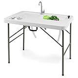 Julimoon Folding Fish Cleaning Table, Portable Camping Table w/ 2 Sinks, 360° Rotatable Faucet, Heav