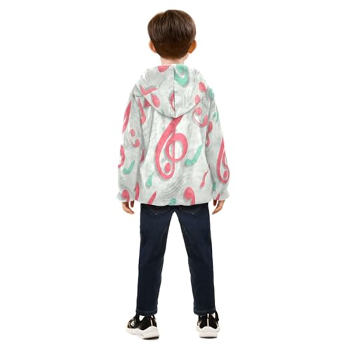Musical Notes Pattern Design Toddler Fleece Jacket Girl Boys Hooded Fleece Jacket Coat Warm Outwear Zip-up 3-10T4