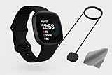 Fitbit Versa 4 Smartwatch (Bundle) – GPS Fitness Tracker with Fast Charger & Cleaning Cloth, 40+ Exercise Modes, Heart Rate, Sleep, Step, & Workout Tracking for Android & iPhone, Black/Graphite