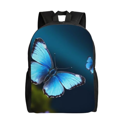 Sac à dos ordinateur motif papillon bleu grand volume avec compartiment renforcé unisexe