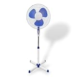 INTEC   Ventilateur sur pied portable 45W Hauteur réglable 1.30m Brasseur d'air Blanc Bleu 3 vitesses Oscillation Horizontale