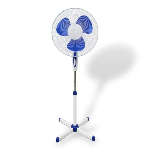 INTEC - Ventilateur sur pied portable 45W Hauteur réglable 1.30m Brasseur d'air Blanc Bleu 3 vitesses Oscillation Horizontale