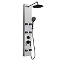 ROVOGO Shower Panel Tower System with Height Adjustable Shower Arm, Rain Shower, 6 Body Jets and Handheld, Stainless Steel Shower Column, Brushed Panel Black Fixtures