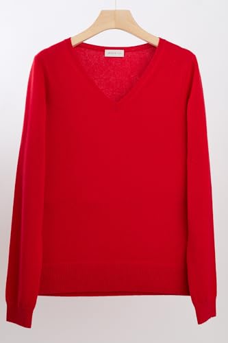 Image of JENNIE LIU Women's 100% Pure Cashmere Long Sleeve Pullover V Neck Sweater