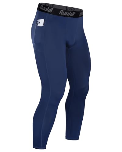 Image of Runhit Mens Compression Pants Running Tights Pockets Sports Leggings Spandex Workout Cycling Athletic Thermal