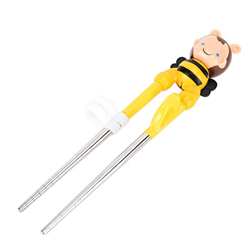 Palillos de entrenamiento para niños, aptos para lavavajillas, de silicona de polipropileno suave, reutilizables, para uso con la mano derecha (abeja, acero inoxidable, amarillo)