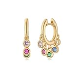 MYEARS Women Earrings Gold Huggie Hoop Dangle Dots Tassel Ear Stud Cuff Rainbow Cubic Zirconia 14K Small Simple Hypoallergenic Everyday Jewelry