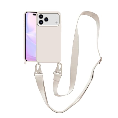 Image of Compatible with iPhone 17 Pro Max Case with Lanyard Crossbody iPhone Case with Strap Adjustable Shockproof Drop Protection Silicone Phone Cover for iPhone 17 Pro Max 6.9 inch Stone