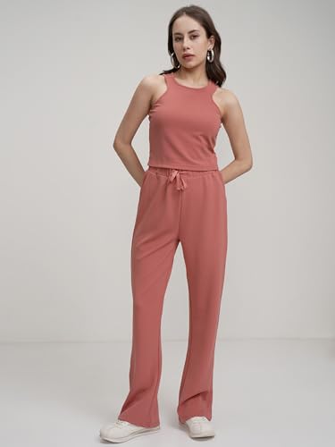 Image of Tokyo Talkies Women's Co-ord Set | Sleeveless Crop Top & Drawstring Trousers | Perfect for Casual Outings & Vacations