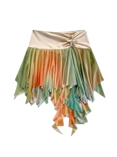 Women's Ombre Mini Skirt Y2k Ruched A Line Asymmetrical Short Skirts Vacation Outfit