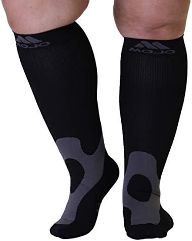 Mojo Compression Socks - 4XL Plus Size Stockings for Men & Women - Ideal for Varicose Veins, Lymphedema, & DVT - Wide Calf 20-30mmHg Support Socks for Large Ankles – Black - 1 Pair