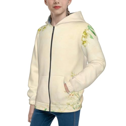 Flower Kids Pullover Hoodies Boys Zip Up Sweatshirts Girls Athletic Clothes with Pocket