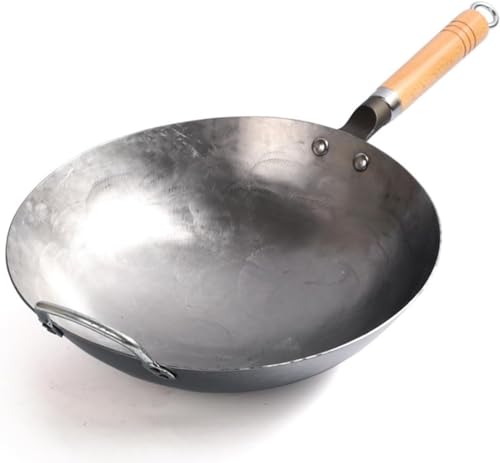 Wok tradicional redondo 34 cm con mango de madera