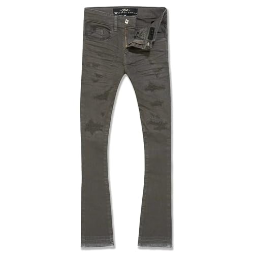 Boys Stacked Fit Denim with Shreds Jeans (Charcoal)