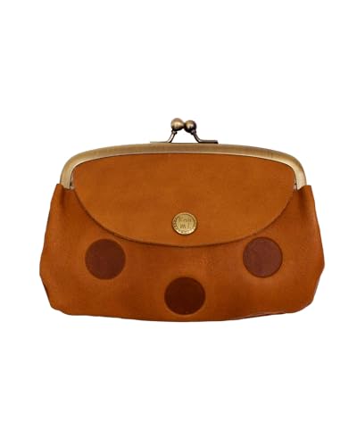 Kanmi. カンミ キャンディ ルーフ 親子がま口 コインケース 財布 レディース 女性 小銭入れ がま口 口金 ポーチ 手のひらサイズ かわいい 革製 レザー 日本製 メイドインジャパン カマグチ 二つ折り ミニ財布 水玉 ドット（WL17-72） (キャラメル)