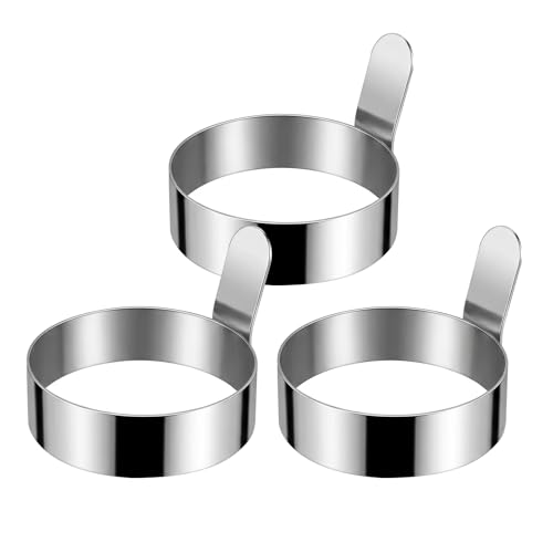 Culinova Set of 3 Stainless Steel Egg Rings, 3.54-Inch Long Handle Egg Mold for Griddle, Pancake & Cookie Ring, Perfect Round Eggs for Breakfast Sandwiches
