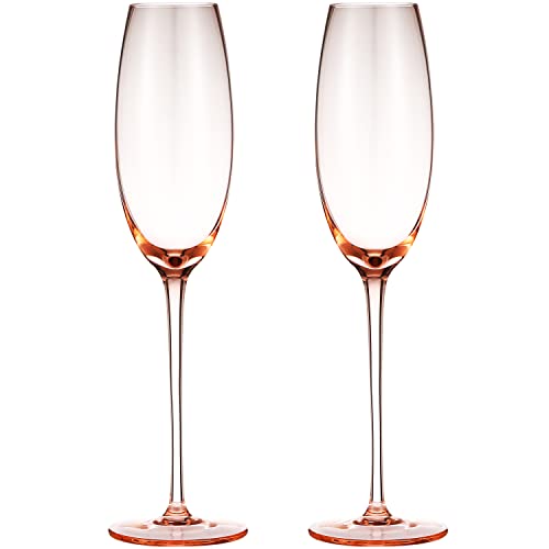 Berkware Set Of 2 Colored Glasses - Luxurious And Elegant Sparkling Rose Pink Colored Glassware - Champagne Flutes #TOP20