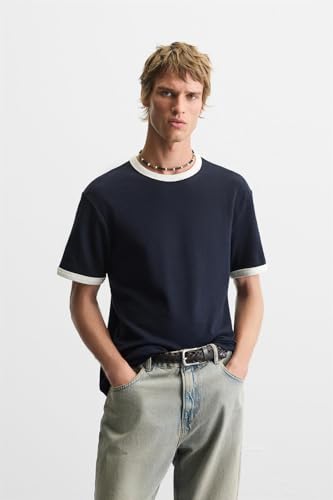 Image of Alan Jones Clothing Men's Regular Fit Stretch Cotton T-Shirt | Round Neck Short Sleeve Contrast Trim Tee | Casual Crew Neck T-Shirt for Men