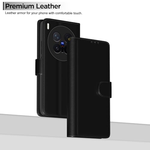 Image of Amazon Basics Flip Cover for Vivo X300 Pro 5G Leather Finish | Wallet Stand and Shock Proof | Inside TPU with Card Pockets | Complete Protection Flip Case (Black)