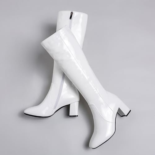 BEAUPAS Women's High Heel Knee High Boots Chunky Block Heels Zipper Shoes4