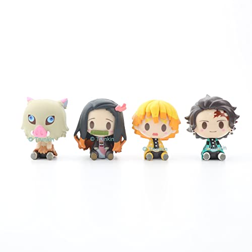 Image of Trunkin Demon Slayer Cute Miniature Chibi Figures Tanjiro Nezuko Kamado Zenitsu Agatsuma Inosuke Hashibira Mini Sitting Figurines Set of 4, Character