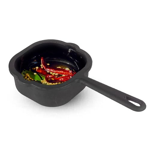 The Indus Valley Square Cast Iron Tadka Pan/Vaghar/Chounk/Baghar for Frying Dal/Spices, 5.3Inch, 1 kilogram, Gas & Induction-Friendly | Pre-Seasoned, 100% Toxin-Free, Naturally Non-Stick, Long Lasting